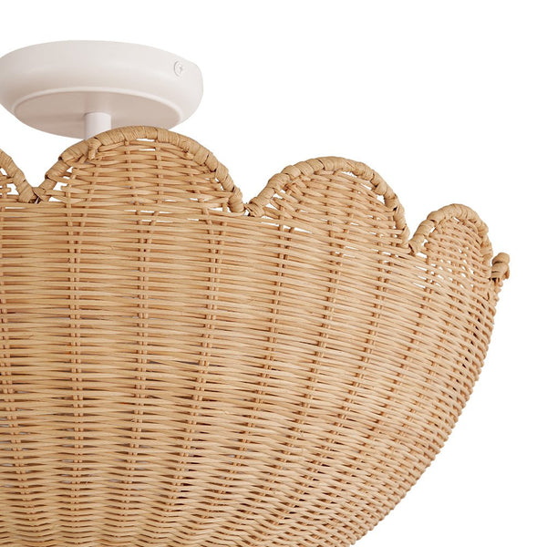 Chandelierias - 2 - Light Scalloped Tulip Woven Basket Semi - Flush Mount - Semi Flush - Brushed Brass (Back - order Late June) -