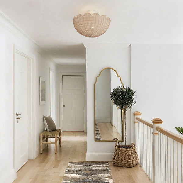 Chandelierias - 2 - Light Scalloped Tulip Woven Basket Semi - Flush Mount - Semi Flush - White -