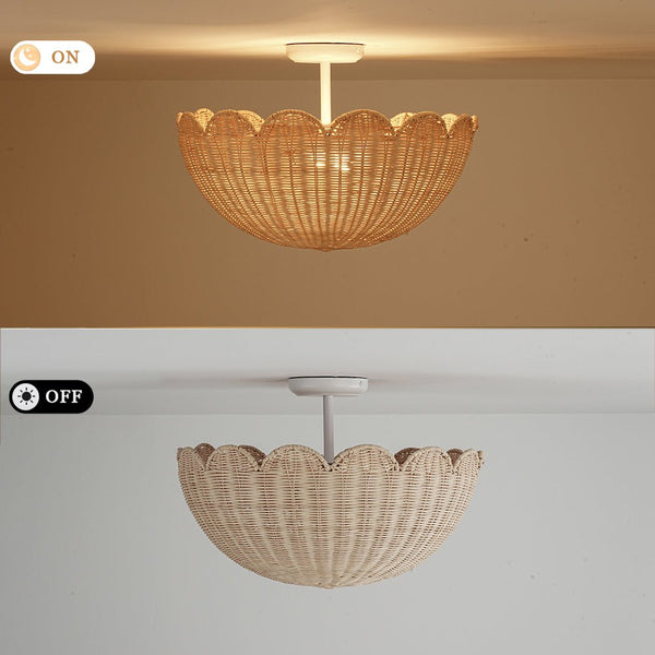 Chandelierias - 2 - Light Scalloped Tulip Woven Basket Semi - Flush Mount - Semi Flush - White -