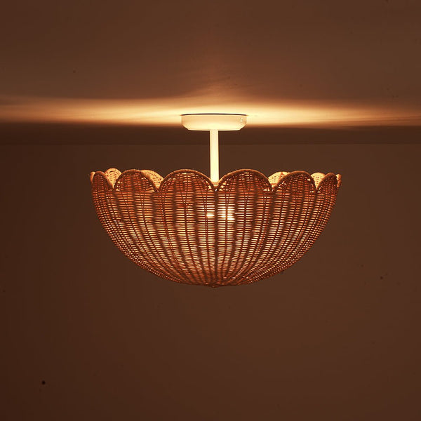 Chandelierias - 2 - Light Scalloped Tulip Woven Basket Semi - Flush Mount - Semi Flush - White -