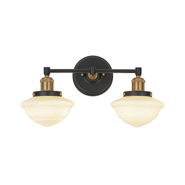 Chandelierias-2-Light Sculptural Schoolhouse Glass Linear Vanity Sconce-Wall Light-Black & Brass-2-Pack