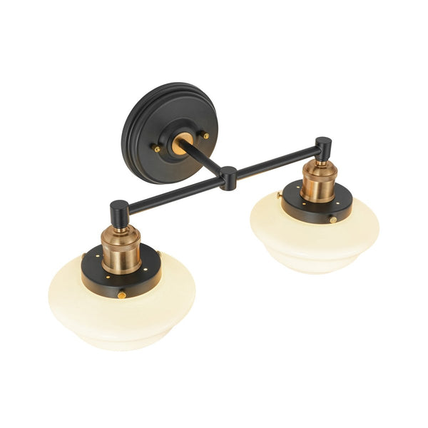 Chandelierias-2-Light Sculptural Schoolhouse Glass Linear Vanity Sconce-Wall Light-Black & Brass-2-Pack