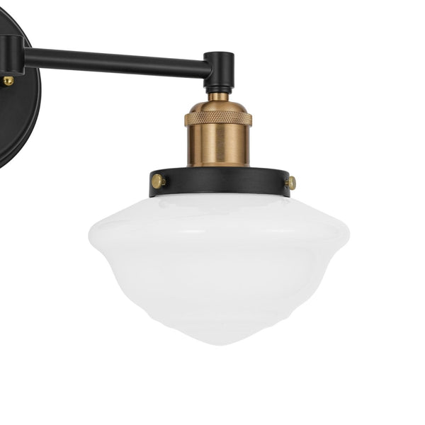 Chandelierias-2-Light Sculptural Schoolhouse Glass Linear Vanity Sconce-Wall Light-Black & Brass-2-Pack