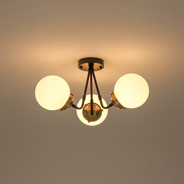 Chandelierias - 3 - Light Black Brass Frosted Glass Semi - flush Mount - Semi Flush - Black & Brass -