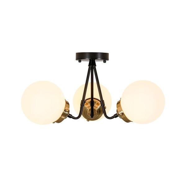 Chandelierias - 3 - Light Black Brass Frosted Glass Semi - flush Mount - Semi Flush - Black & Brass -