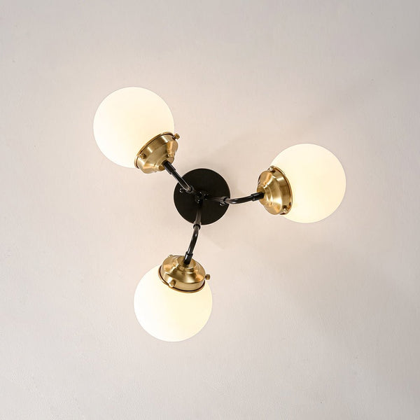Chandelierias - 3 - Light Black Brass Frosted Glass Semi - flush Mount - Semi Flush - Black & Brass -
