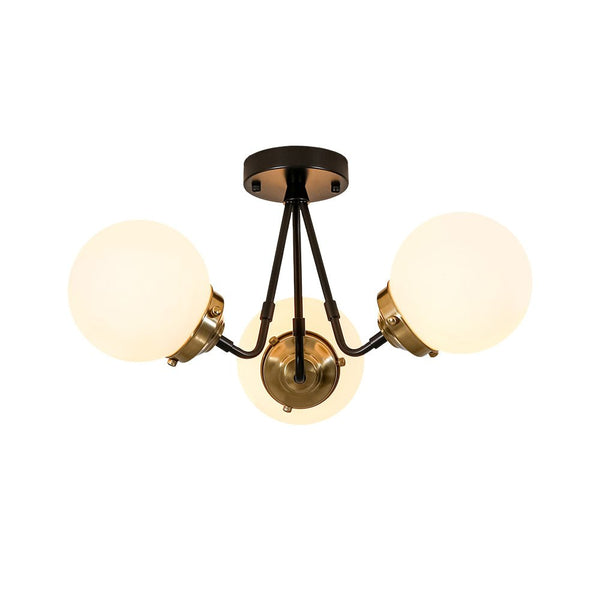 Chandelierias - 3 - Light Black Brass Frosted Glass Semi - flush Mount - Semi Flush - Black & Brass -