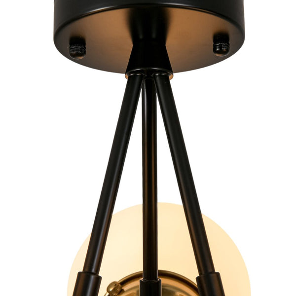 Chandelierias - 3 - Light Black Brass Frosted Glass Semi - flush Mount - Semi Flush - Black & Brass -