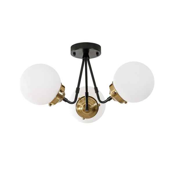 Chandelierias - 3 - Light Black Brass Frosted Glass Semi - flush Mount - Semi Flush - Black & Brass -