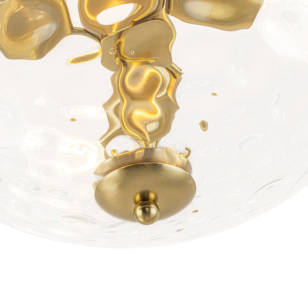 Chandelierias-3-Light Clear Domed Ripple Glass Semi-flush Mount-Semi Flush-Brass-