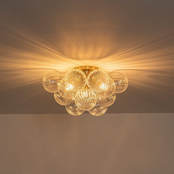 Chandelierias-3-Light Clear Ribbed Glass Bubble Cluster Semi-flush Mount-Semi Flush-Brass-