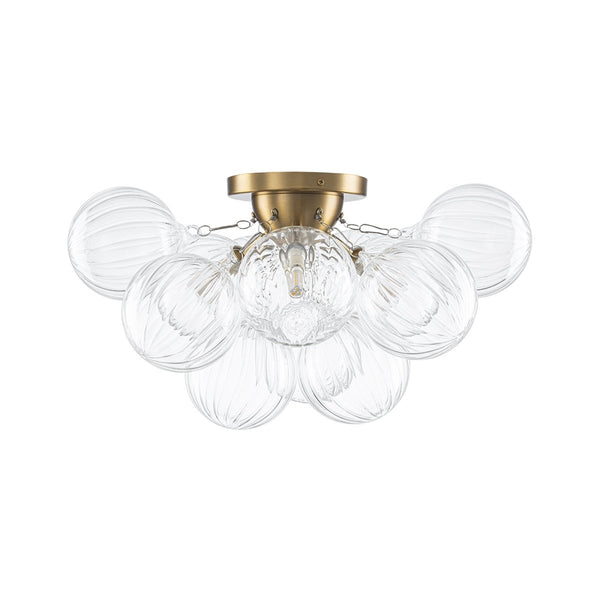Chandelierias-3-Light Clear Ribbed Glass Bubble Cluster Semi-flush Mount-Semi Flush-Brass-