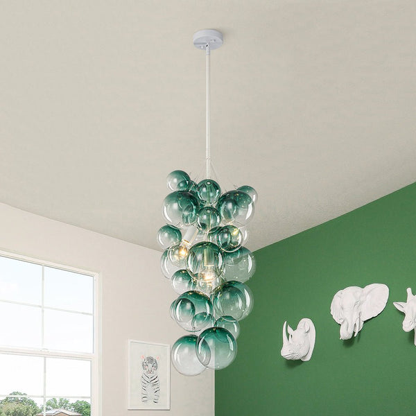 Chandelierias - 3 - Light Creative Colored Glass Cluster Bubble Chandelier - Chandeliers - White & Gradient Green -