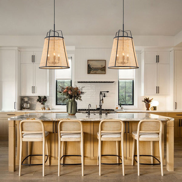 Chandelierias - 3 - Light Farmhouse Conical Bamboo Woven Pendant - Pendant - Small -