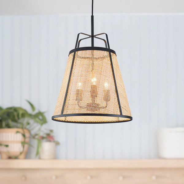 Chandelierias - 3 - Light Farmhouse Conical Bamboo Woven Pendant - Pendant - Small -