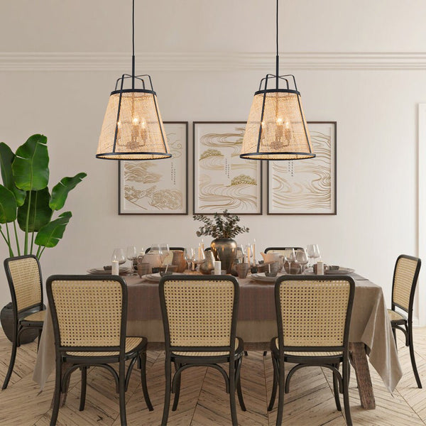 Chandelierias - 3 - Light Farmhouse Conical Bamboo Woven Pendant - Pendant - Small -