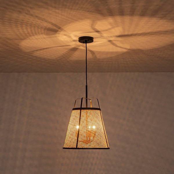 Chandelierias - 3 - Light Farmhouse Conical Bamboo Woven Pendant - Pendant - Small -