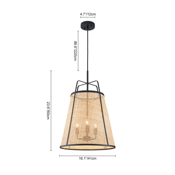 Chandelierias - 3 - Light Farmhouse Conical Bamboo Woven Pendant - Pendant - Small -