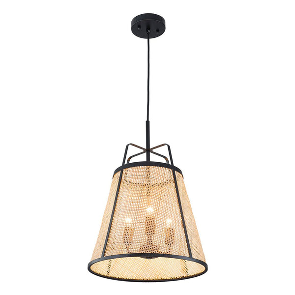 Chandelierias - 3 - Light Farmhouse Conical Bamboo Woven Pendant - Pendant - Small -