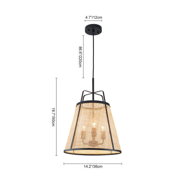 Chandelierias - 3 - Light Farmhouse Conical Bamboo Woven Pendant - Pendant - Small -