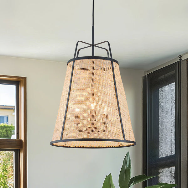Chandelierias - 3 - Light Farmhouse Conical Bamboo Woven Pendant - Pendant - Small -