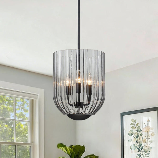 Chandelierias - 3 - Light Half Elongated Oval Gradient Fluted Glass Pendant - Pendant - Black -