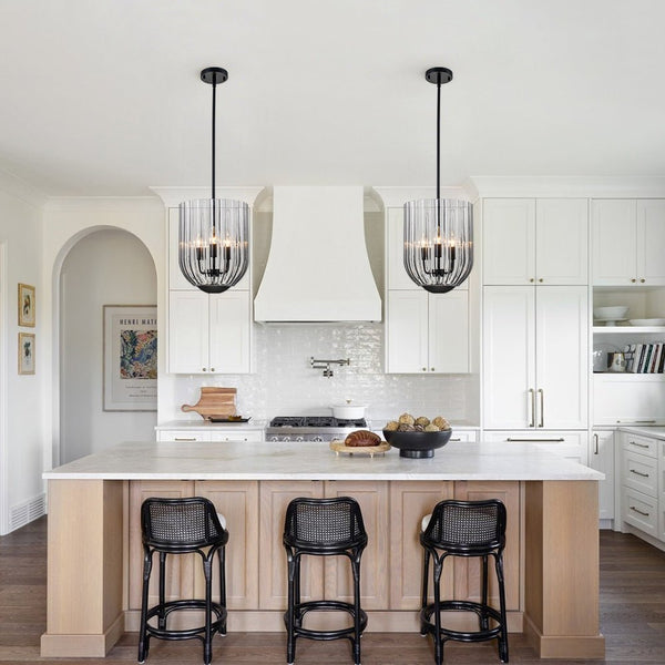 Chandelierias - 3 - Light Half Elongated Oval Gradient Fluted Glass Pendant - Pendant - Brass -