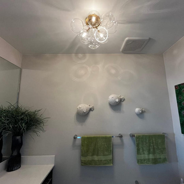 Modern Glam 3-Light Hand-blown Glass Cluster Bubble Semi-flush Mount