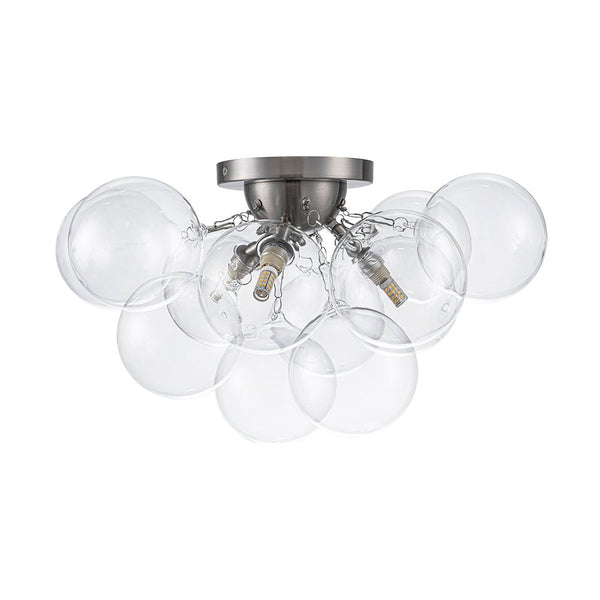 Chandelierias - 3 - Light Hand - blown Glass Cluster Bubble Semi - flush Mount - Semi Flush - Nickel -