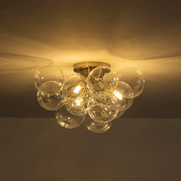 Chandelierias - 3 - Light Hand - blown Glass Cluster Bubble Semi - flush Mount - Semi Flush - Nickel -
