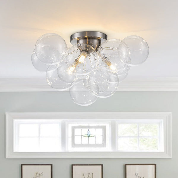 Chandelierias - 3 - Light Hand - blown Glass Cluster Bubble Semi - flush Mount - Semi Flush - Nickel -