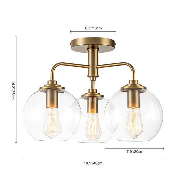 Chandelierias - 3 - Light Hand - blown Glass Semi - Flush Mount - Semi Flush - Nickel -