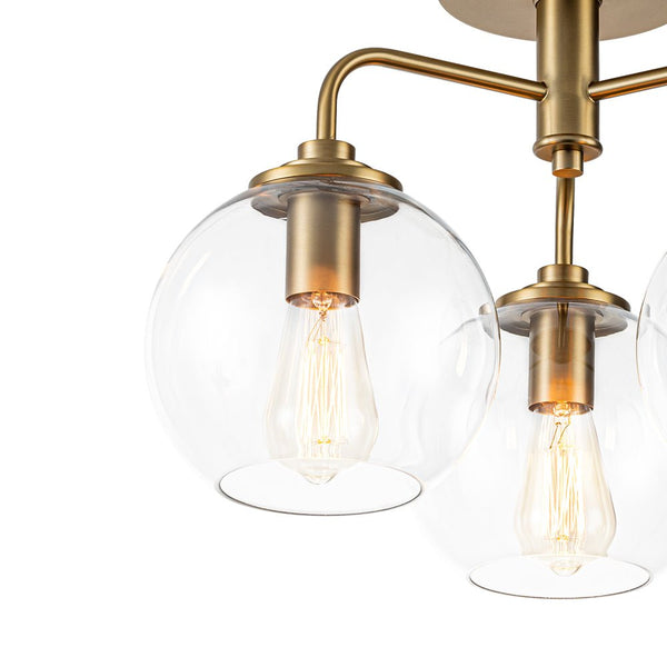 Chandelierias - 3 - Light Hand - blown Glass Semi - Flush Mount - Semi Flush - Nickel -