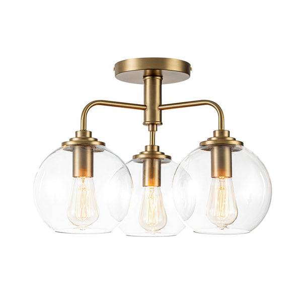 Chandelierias - 3 - Light Hand - blown Glass Semi - Flush Mount - Semi Flush - Nickel -