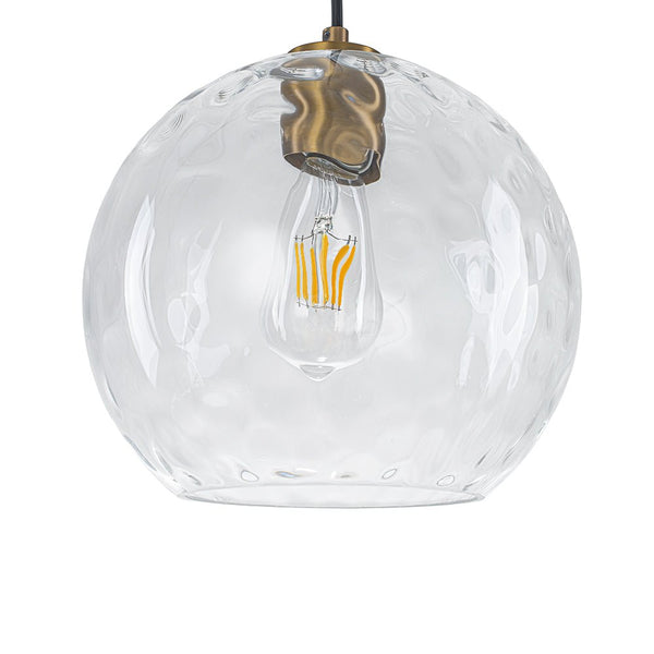 Chandelierias - 3 - Light Hand - hammered Glass Orbs Cluster Pendant - Chandeliers - Brass -