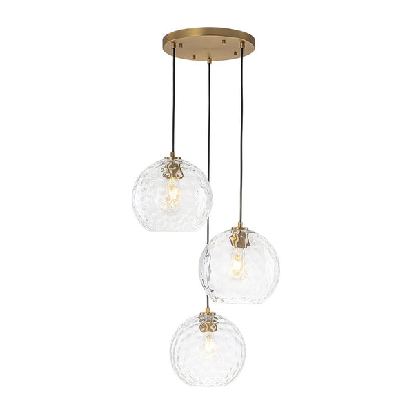 Chandelierias - 3 - Light Hand - hammered Glass Orbs Cluster Pendant - Chandeliers - Brass -