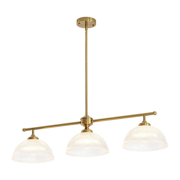 Chandelierias - 3 - Light Linear Dome Ribbed Glass Kitchen Island Pendant - Pendants - Brass -