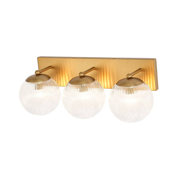 Chandelierias - 3 - Light Linear Ribbed Glass Bathroom Vanity Light - Wall Light - Brass -