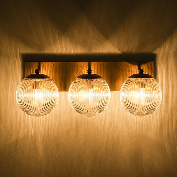 Chandelierias - 3 - Light Linear Ribbed Glass Bathroom Vanity Light - Wall Light - Brass -