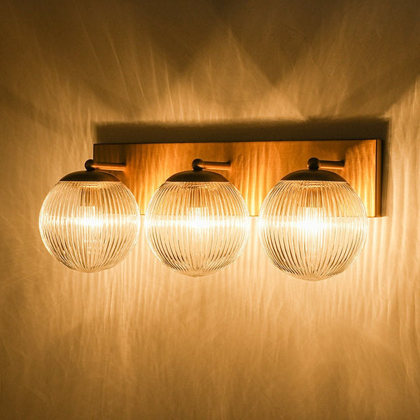 Chandelierias - 3 - Light Linear Ribbed Glass Bathroom Vanity Light - Wall Light - Brass -