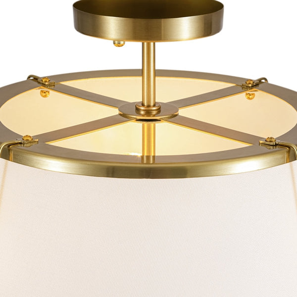 Chandelierias-3-Light Linen Fabric Tapered Drum Framed Semi-flush Mount-Semi Flush-Brass-