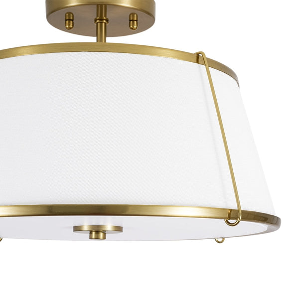 Chandelierias-3-Light Linen Fabric Tapered Drum Framed Semi-flush Mount-Semi Flush-Brass-