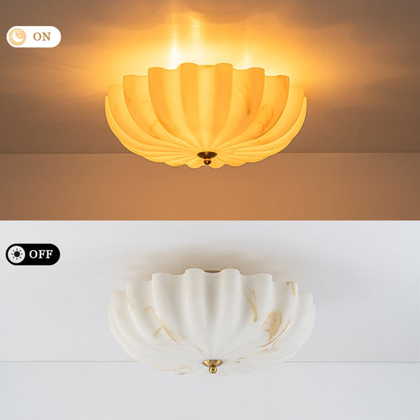 Chandelierias-3-Light Marble Veined Glass Floral Scalloped Semi-flush Mount-Semi Flush-Brass (Back-order)-