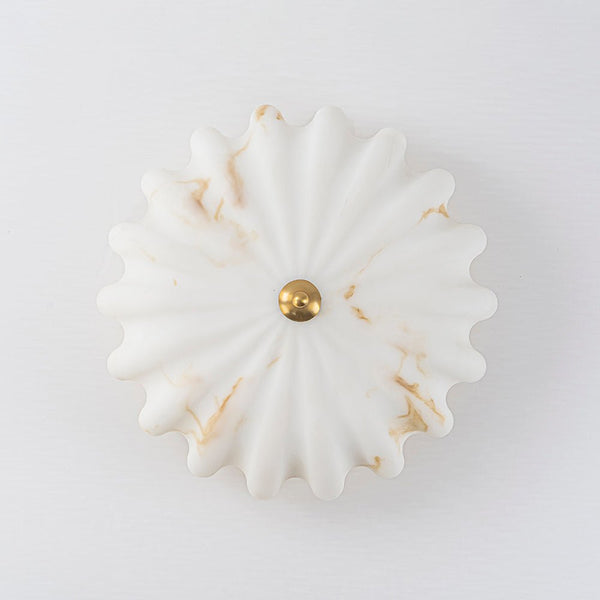 Chandelierias-3-Light Marble Veined Glass Floral Scalloped Semi-flush Mount-Semi Flush-Brass (Back-order)-