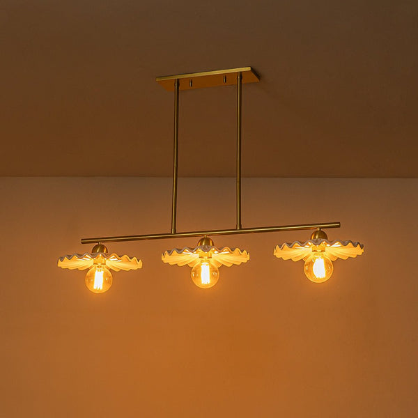 Chandelierias-3-Light Modern Ruffled Shade Linear Island Chandelier-Chandeliers-Aged Brass-