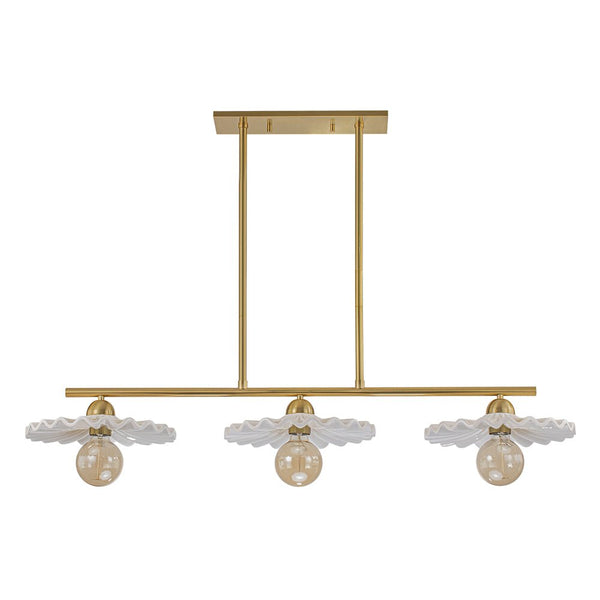 Chandelierias-3-Light Modern Ruffled Shade Linear Island Chandelier-Chandeliers-Aged Brass-