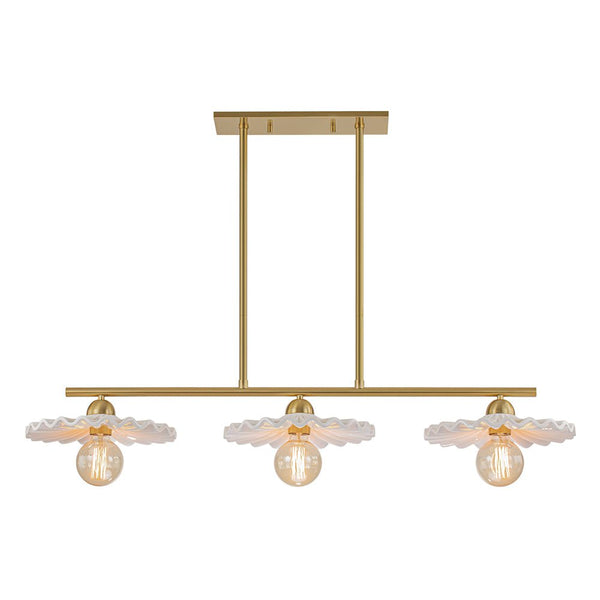 Chandelierias-3-Light Modern Ruffled Shade Linear Island Chandelier-Chandeliers-Aged Brass-