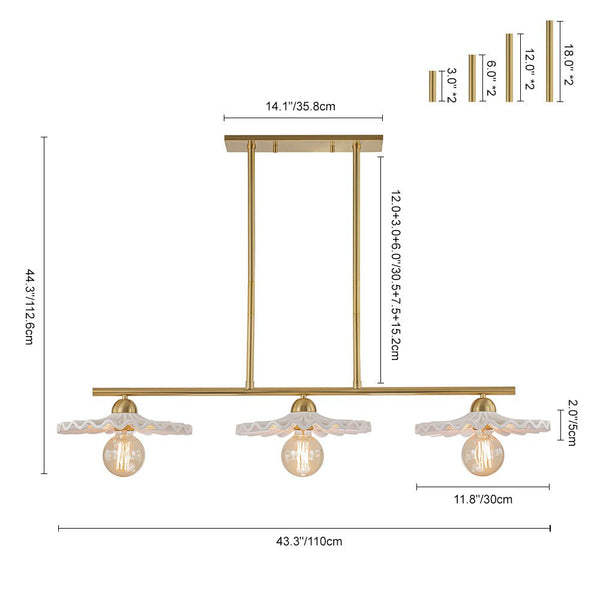 Chandelierias-3-Light Modern Ruffled Shade Linear Island Chandelier-Chandeliers-Aged Brass-