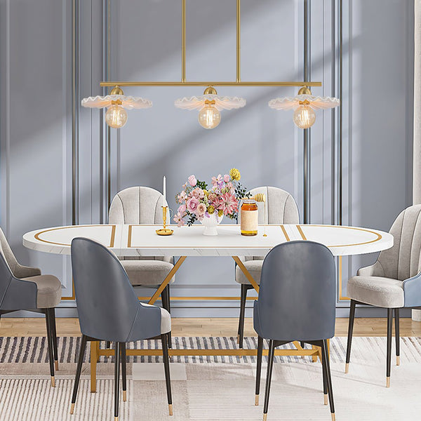 Chandelierias-3-Light Modern Ruffled Shade Linear Island Chandelier-Chandeliers-Aged Brass-