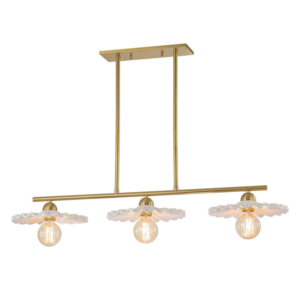 Chandelierias-3-Light Modern Ruffled Shade Linear Island Chandelier-Chandeliers-Aged Brass-